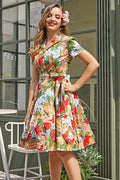 Violeta Effortless Retro Printed Cotton Midi Shirt Dress with Belt Premium Wardrobe Essential