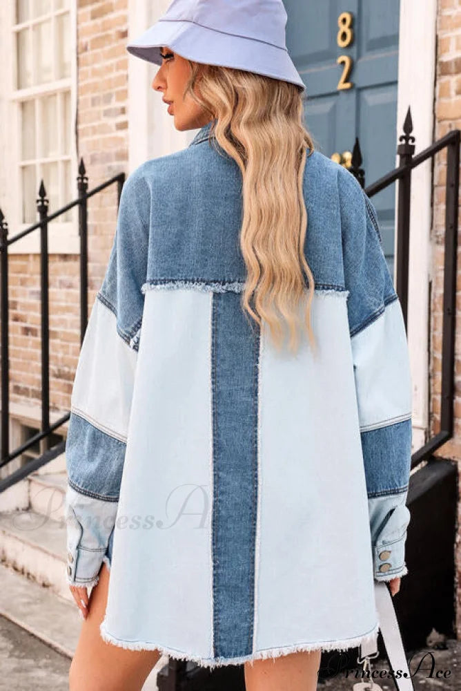 Hem Color Denim with Jacket and Up Raw Block Button Closure