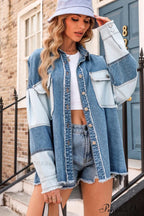 Hem Color Denim with Jacket and Up Raw Block Button Closure