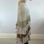 HEYounGIRL Y2K Aesthetic Lace Tiered Irregular Skirt Mori Girl