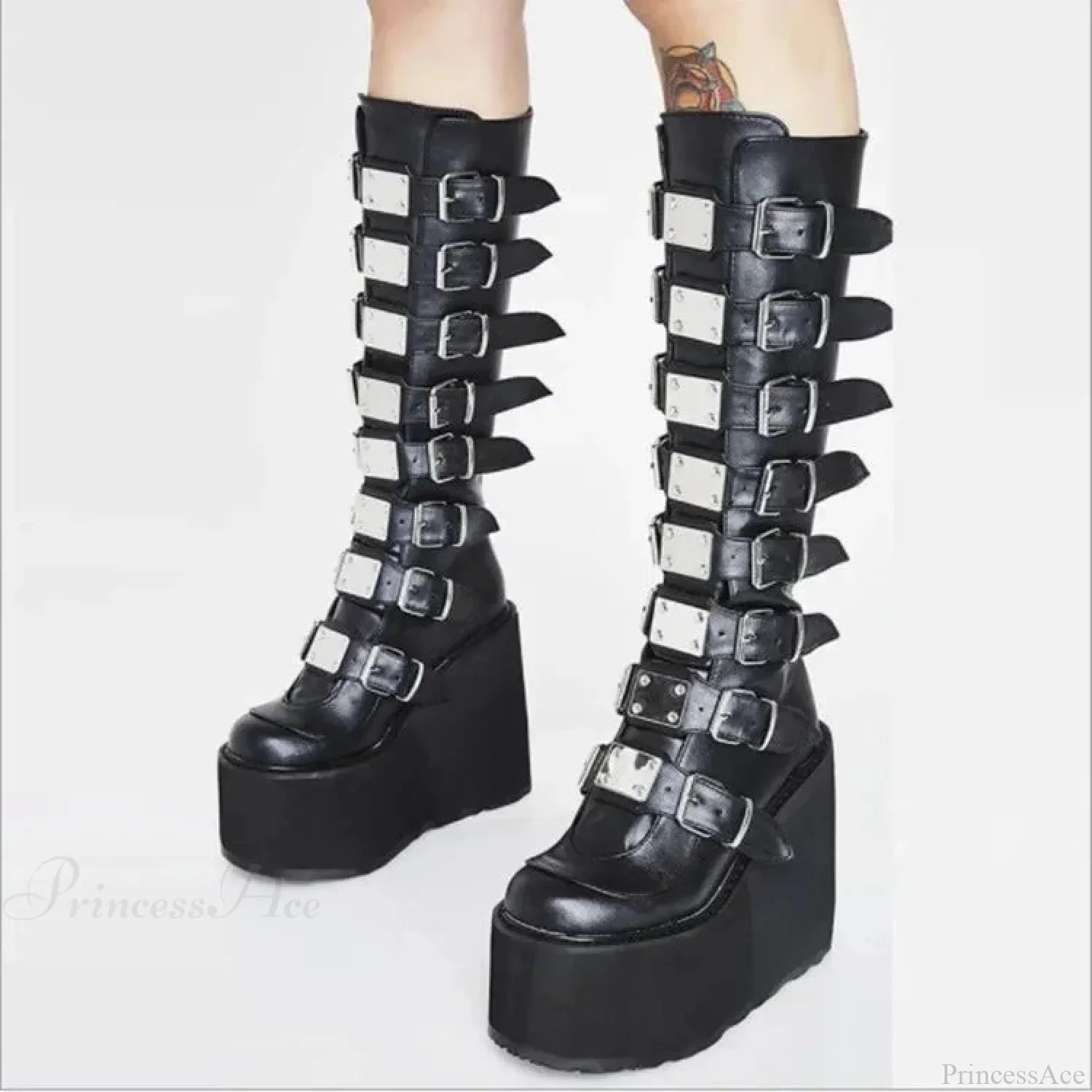High Black Leather Gothic Elevated Boot