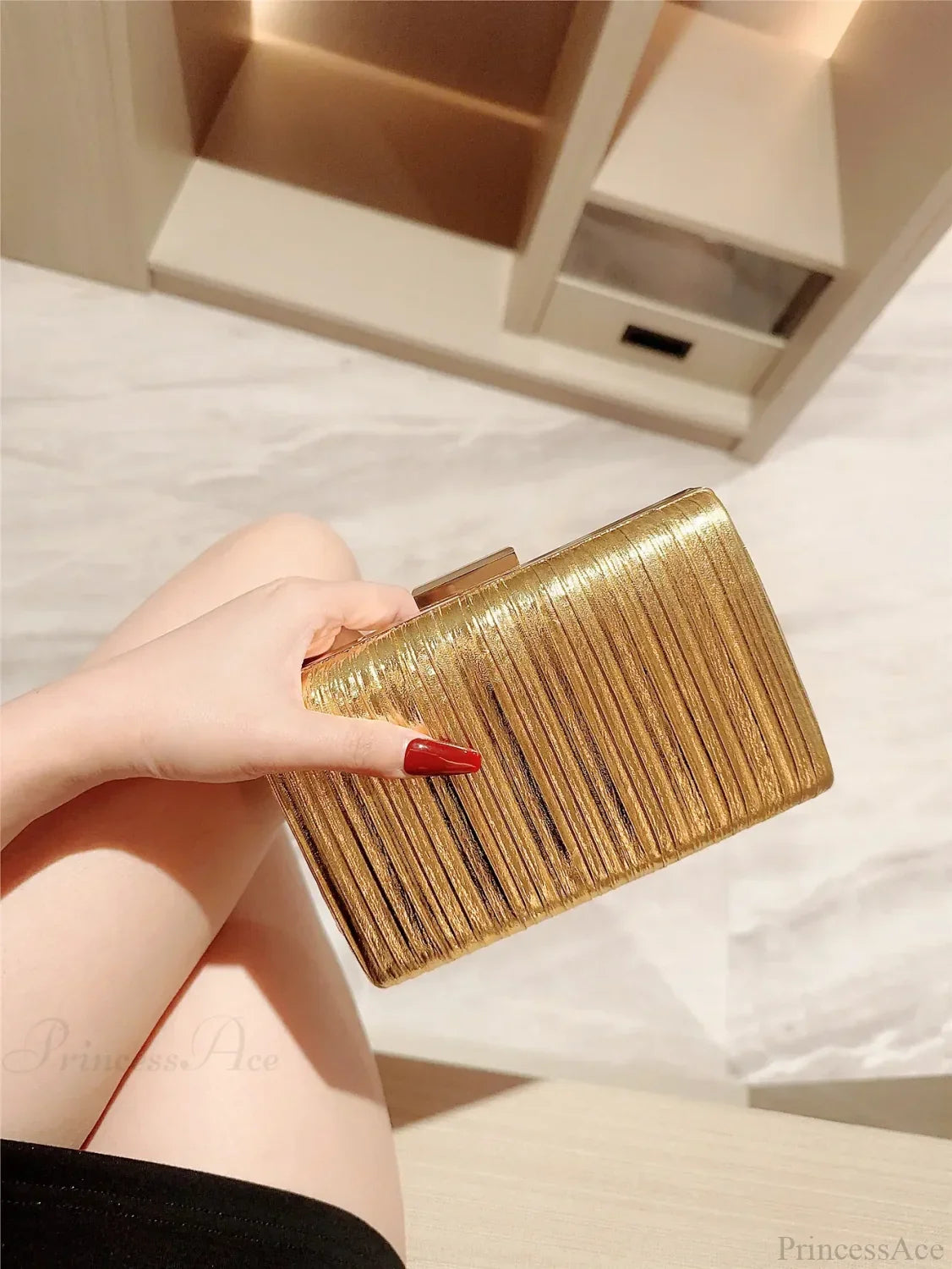 High-End Dinner Pu Clutch Bag Metal Texture