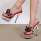 High-Quality Handworked Embroidered Butterfly Modern Transparent Platform Sexy Stripper Stylish High Heel