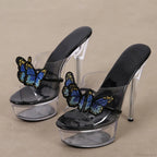 High-Quality Handworked Embroidered Butterfly Modern Transparent Platform Sexy Stripper Stylish High Heel