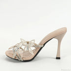High Quality Non-Slip Bottom Crystal Butterfly Open Toe Rhinestone Heels Mules High Heel
