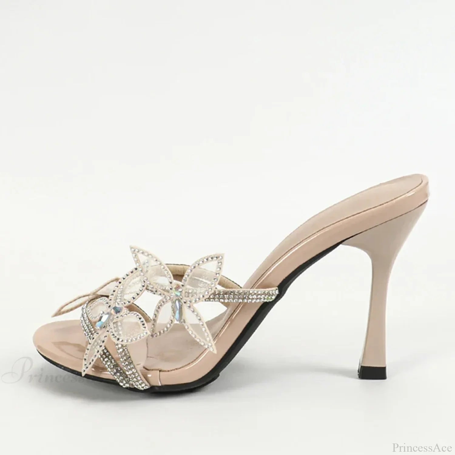 High Quality Non-Slip Bottom Crystal Butterfly Open Toe Rhinestone Heels Mules High Heel