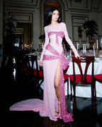 High Slit Sequin Mesh Prom Dress
