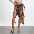 High Split Vintage Print Skirt
