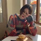 High Street Casual Printing Round Neck Sweater