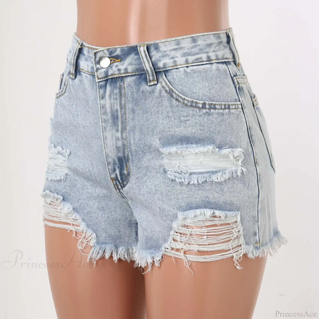 High-Waist Ripped Washed Denim Short