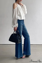 High Waist Solid Color Bootcut Jeans