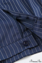 High Waist Straight Wide Leg Navy Stripe Pants