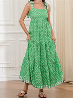 High Waist Tie Strap Print Maxi Dress