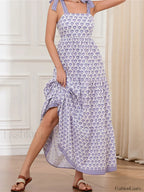 High Waist Tie Strap Print Maxi Dress