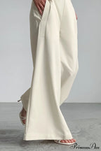 High Waist Wide Leg Solid Casual Pants