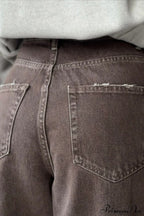 High Waisted Brown Straight Leg Jeans