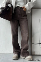 High Waisted Brown Straight Leg Jeans