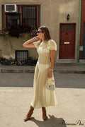 High Waisted Sheer Puff Sleeve Sleek Maxi Dress