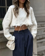 High Waisted Straight Leg Wide Leg Navy Striped Casual Pants