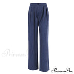 High Waisted Straight Leg Wide Leg Navy Striped Casual Pants