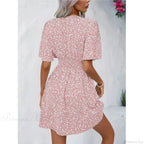 High Waisted V-neck Pleated Floral Dress