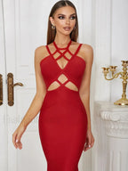 Hollow Lace-Up Spaghetti Midi Dress