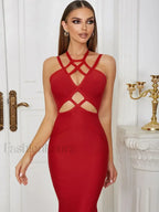 Hollow Lace-Up Spaghetti Midi Dress