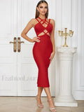 Red Hollow Lace-up Spaghetti Midi Dress