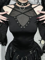 Hollow Mesh Patchwork Knit Top