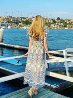 Hollow Out Floral Embroidery Flying Sleeve Dress