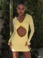 Hollow-Out Ruffled Mini Dress