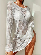 Hollow Out Slit Cut Long Sleeve Bikini Cover Up