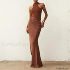 Hollow Pleated Patchwork Maxi Dress