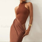 Hollow Pleated Patchwork Maxi Dress