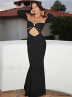 Hollow Sleeve Off Shoulder Maxi Dress