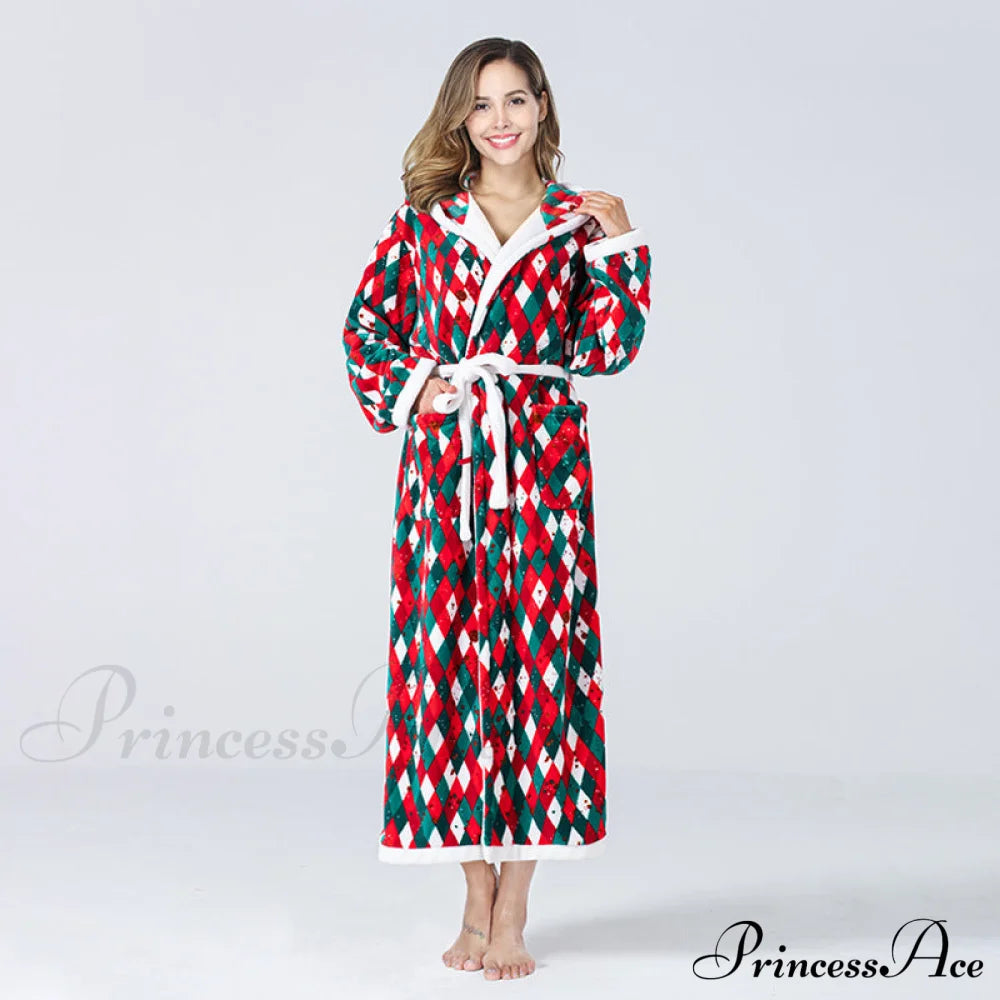 Hooded Flannel Tie-Belt Robe Suit
