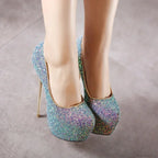 Hot Sexy Colorful Rivet Transparent Pvc Pumps Pointed ToeBuckle Strap Cover Heel Ladies Party High Heel