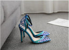 Hot Sexy Colorful Rivet Transparent Pvc Pumps Pointed ToeBuckle Strap Cover Heel Ladies Party High Heel