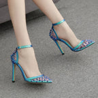 Hot Sexy Colorful Rivet Transparent Pvc Pumps Pointed ToeBuckle Strap Cover Heel Ladies Party High Heel