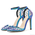 Hot Sexy Colorful Rivet Transparent Pvc Pumps Pointed ToeBuckle Strap Cover Heel Ladies Party High Heel