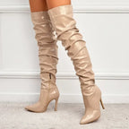 Hot Sexy Modern Boots Autumn Winter Patent Leather Elastic Over-the-Knee Slim Pointed Toe Zip Thigh High Heel