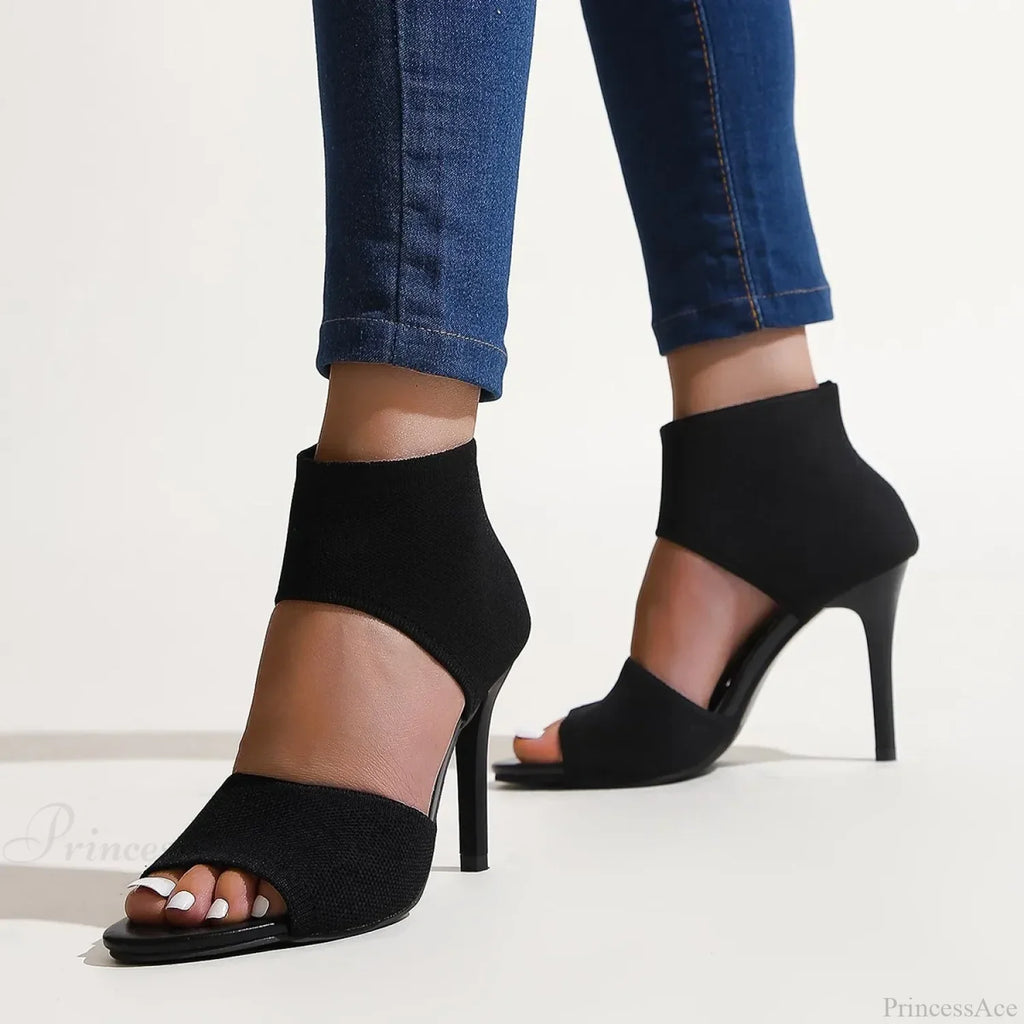 Hot Spring Summer Designer Knitted Open Toe Sexy Party Leopard Print Stilettos High Heel