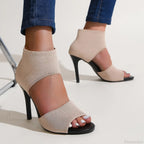 Hot Spring Summer Designer Knitted Open Toe Sexy Party Leopard Print Stilettos High Heel
