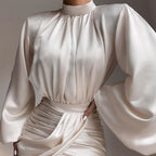 Monaco Ruched Puff Sleeve Satin Mini Dress