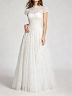 Party Dress Maxi White Stand Collar Short Sleeves Flared Sleeves Retro Semi Formal Dress