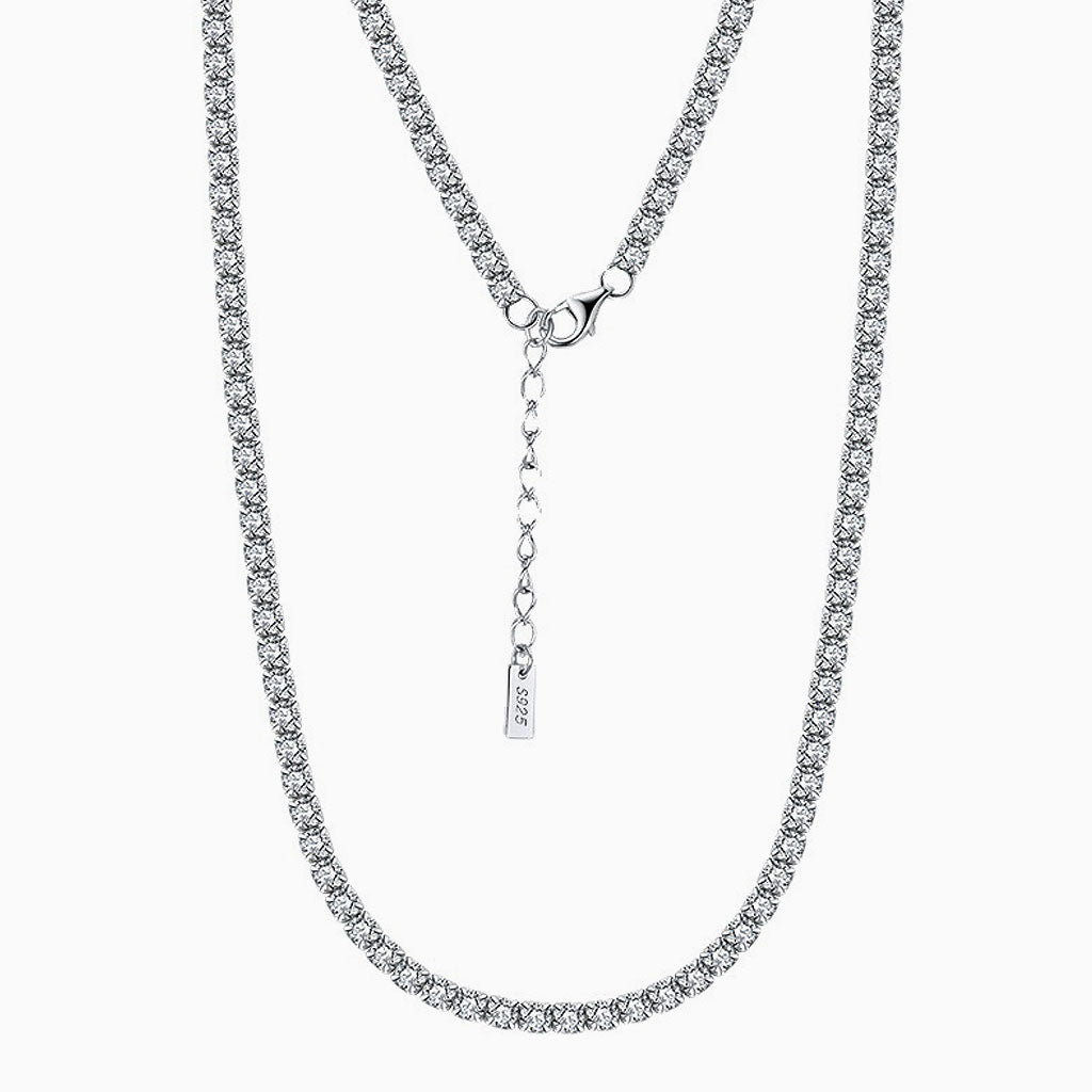 Cubic Zirconia Rhodium Plated Sterling Silver Tennis Necklace
