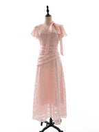 Date Night Dresses Maxi Ruffles Zipper Short Sleeves Stand Collar Petal Sleeves Elegant Pink Dress