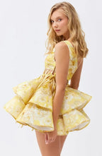 Andrea Floral Printed One - shoulder Mini Chiffon Dress