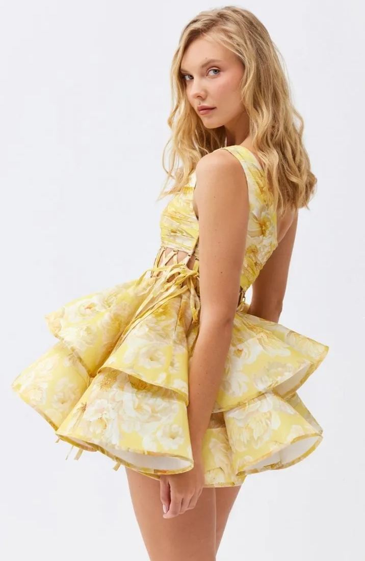 Paula Premium Floral Print One Shoulder Chiffon Mini Dress Everyday Luxe Edit