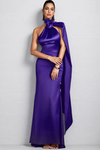 Valentina Halter Floral Maxi Satin Dress